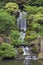 Cascading waterfall in japanese garden in portland