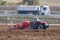 Case IH magnum tractor working beside highway in Germany