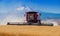 Case International Combine Harvesting Wheat With Mt. Hood