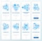 Case studying process blue onboarding mobile app screen set