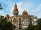 Cases Antoni Rocamora Building with orange roofs of towers and domes Barcelona, Spain. Barcelona Cultural Heritage, architect -