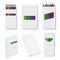 Cases for pencils. Cardboard package for colored pencils geometrical boxes decent vector illustration in realistic style