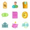 Cash accounting icons set, cartoon style