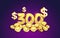 Cash back 300 dollar Percentage golden coins, financial save off. Vector illustration