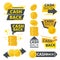 Cash back. Ads promotional badges stickers special offers vector money service pictures