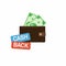 Cash back icon with wallet on white background. Money refund label