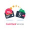 Cash back program, financial services, fast loan, credit card payment, wallet with money