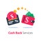 Cash back program, financial services, fast loan, credit card payment, wallet with money