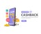 Cash back Sale, money refund icon concept. trolley and coin stack, online payment on mobile