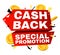 Cash back vector label. Money refund banner with gold coins