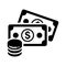 Cash, coin, money, black color profit icon