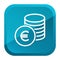 Cash Coins Euro Icon. Blue Button. Eps10 Vector