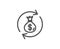 Cash exchange line icon. Dollar money bag.