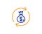 Cash exchange line icon. Dollar money bag. Vector