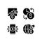 Daily cash flow black glyph icons set on white space