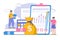 Cash flow statement concept. Man and girl evaluating graph, growth of company income. Successful investors. Outline design style