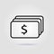 Cash line icon on gray background with soft shadow