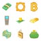 Cash loan icons set, cartoon style