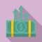 Cash pack money transfer icon, flat style