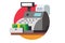 Cash register with banknotes and check