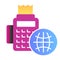 Cash register and globe flat icon. Cash machine and planet symbol color icons in trendy flat style. Global service