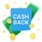 Cashback 3d render icon and money back offer icon. Discount card illustration. Return banner concept, rebate badge