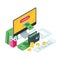 Cashback concept. Vector isometric 3d illustration. Money icons for cash back or transfer payments online service