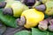 Cashew fruit on leaves