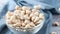 cashew nut and glass of milk on table , flat lay