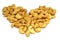 Cashew nut group heart pattern  isolated white background - healthy nutrients  food for heart concept