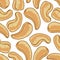 Cashew nuts seamless pattern. Colored nuts on white background.