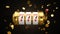 Casino background. Slot machine. Online casino concept. Falling poker chips. 3d rendering