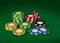 Casino chips 3D on green velvet