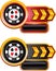 Casino chips on checkered gold arrow banners