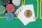 Casino chips winning combination four aces, golden bitcoin