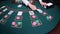 Casino croupier table poker game. Slow motion. Close up