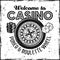 Casino emblem with roulette wheel, dice, chips