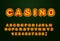 Casino font. Glowing lamp letters. Retro Alphabet with lamps. Vi
