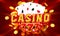 Casino free spin 777 label frame, golden banner, border winner, Vegas game. Vector