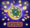 Casino gambling poster design. Money coins winner success concept. Slot machine game prize