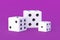Casino games. Random winnings. Jackpot. Dices cubes on violet background