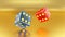 Casino Glass Dices With Golden Dots On The Golden Background - 3D Illustration