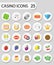 Casino icons stickers, flat style. Gambling set on a white background. Poker, card games, one-armed bandit