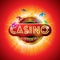 Casino Illustration with shiny neon light letter and roulette wheel on red background. Vector gambling design for party