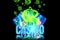 Casino inscription. Neon chips and cards for poker, casino hologram atrebutics. Winning, casino advertising template, gambling,