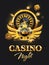 Casino Night flyer with poker chips, dices and roulette wheel