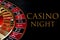 Casino night poster and gambling on games of chance concept with the ball in the winning number seventeen on a roulette wheel