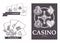 Casino online club isolated sketch icons, gambling games, poker and roulette