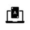 Casino Online Laptop Black Silhouette Icon. Internet Poker Club on Computer Glyph Pictogram. Play Card Gambling Lucky