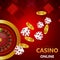 Casino online realistic gold coin, dice and roulette wheel